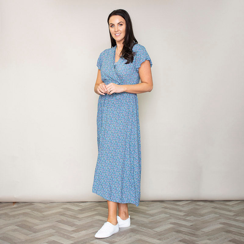 Carmen Floral Midi Dress (Blueberry)