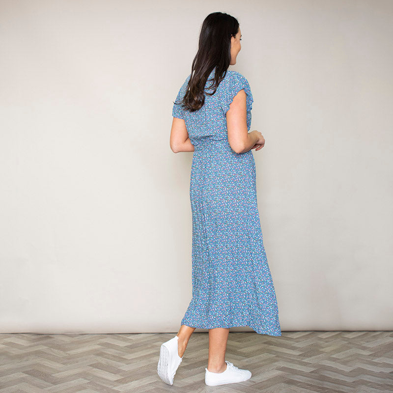 Carmen Floral Midi Dress (Blueberry)