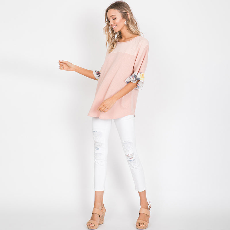 Freya Floral Sleeve Top Pink