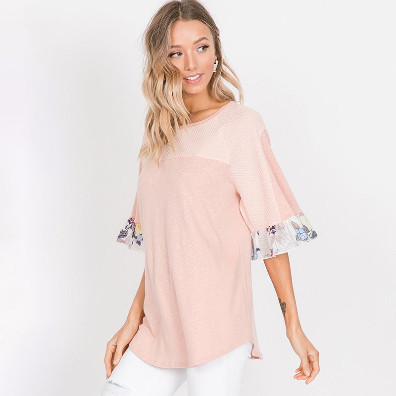 Freya Floral Sleeve Top Pink