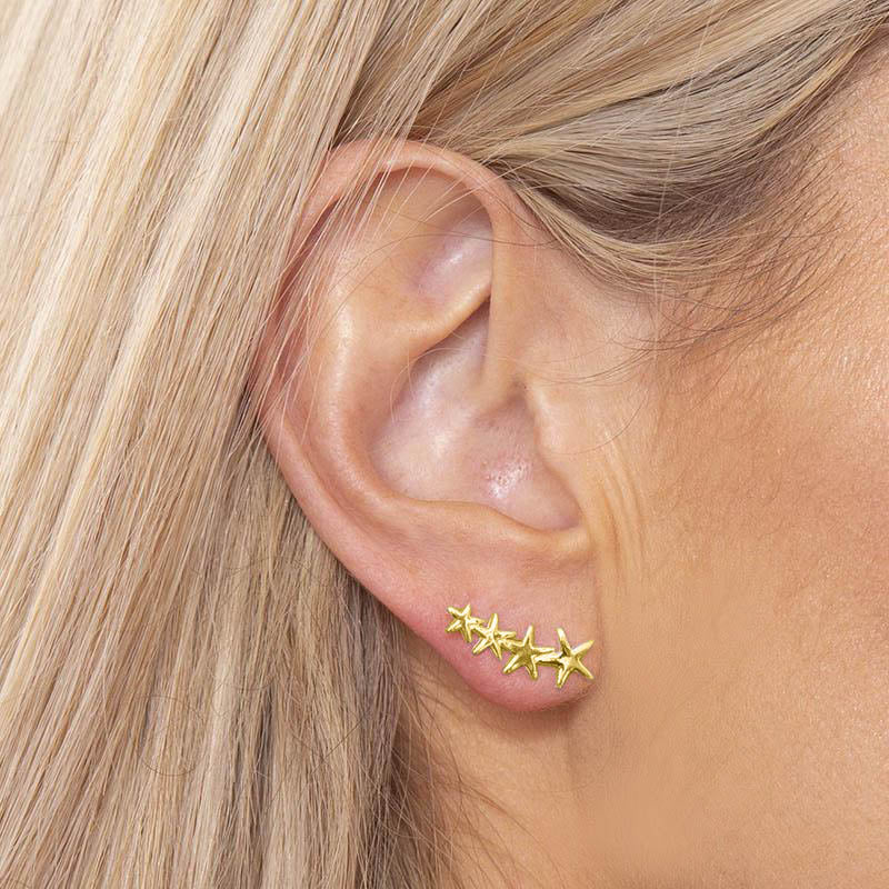 Gold Curved Star Stud