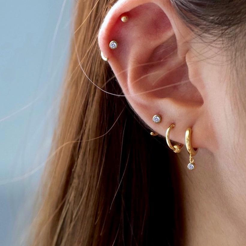 Mini Bezel Huggies Earings Gold