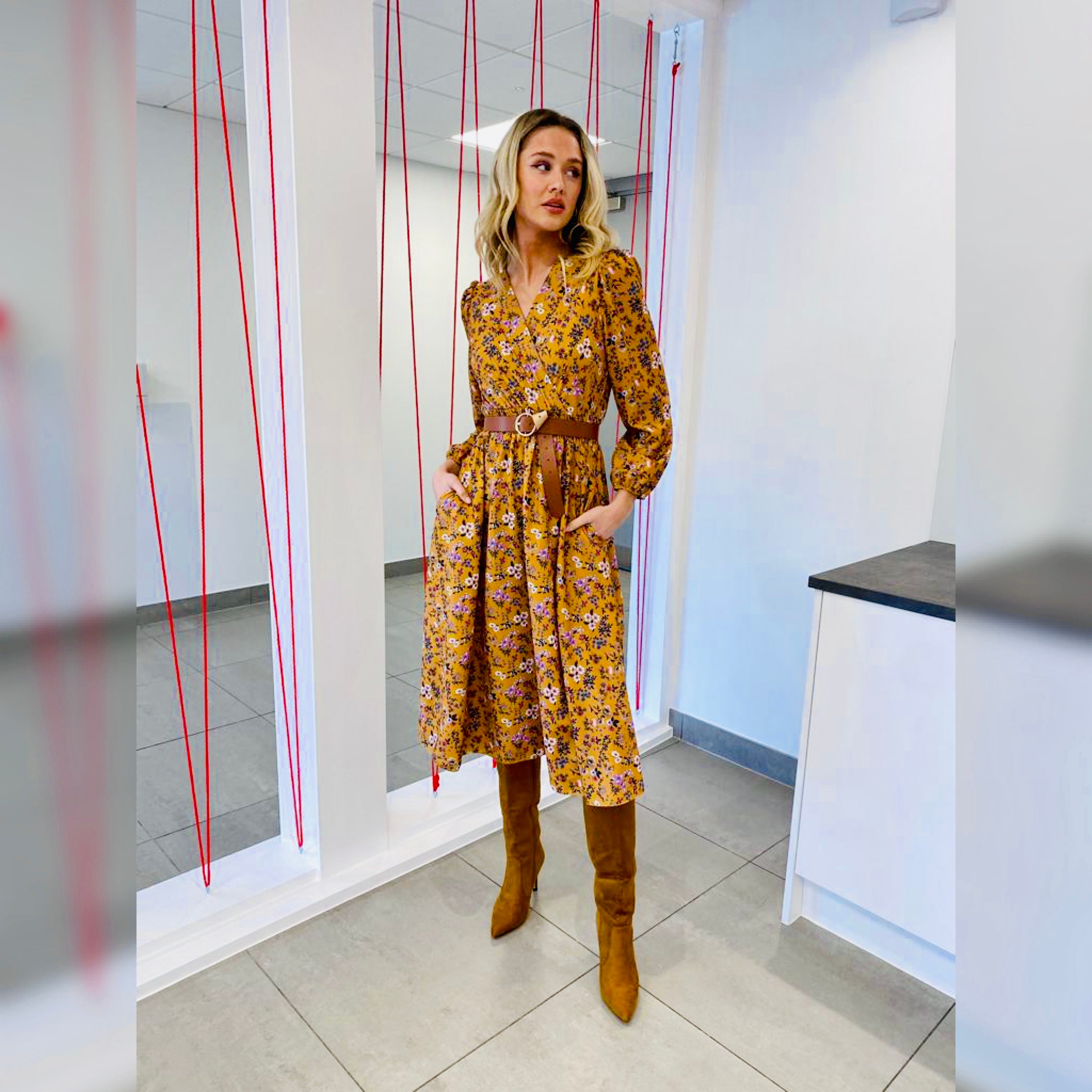 Carrie Dress (Floral Mustard)