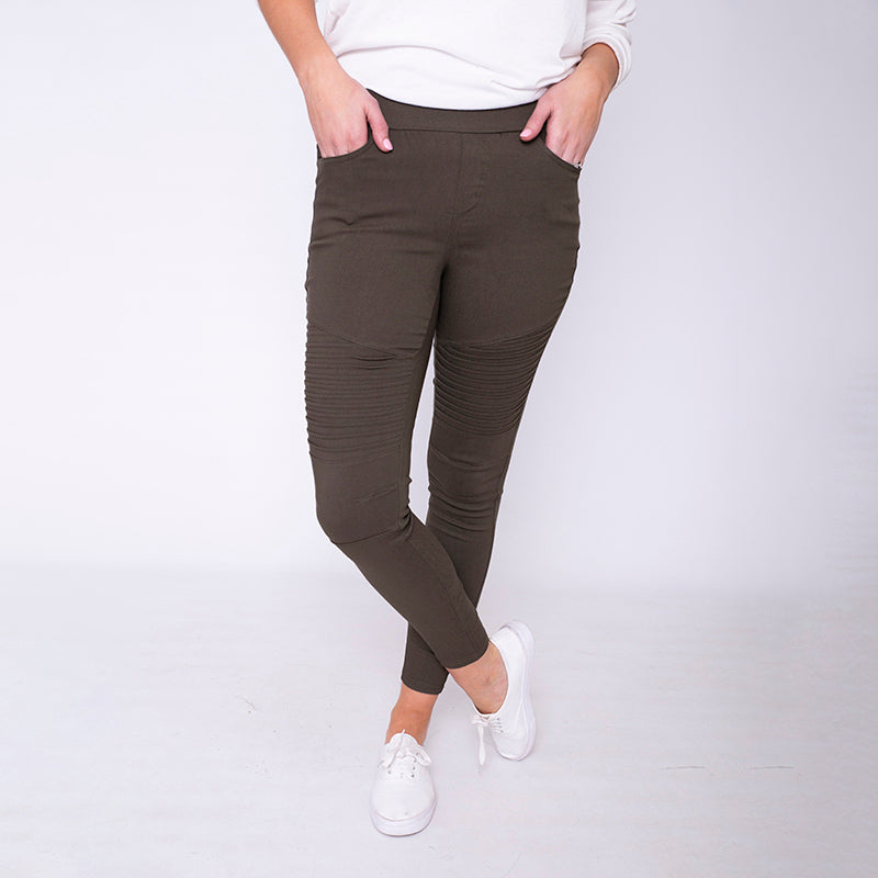 Moto Pleated Jeggings Khaki
