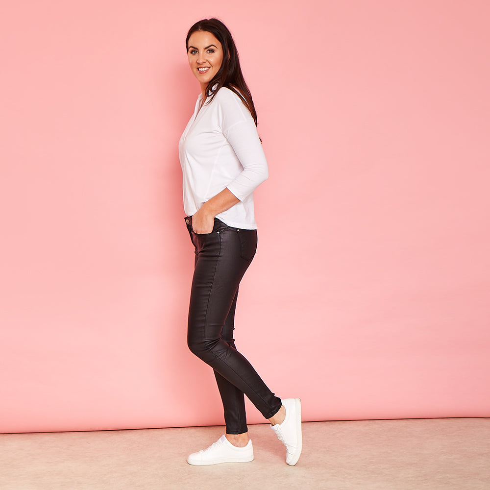 Cassie Stretch Leather Trousers (Black)