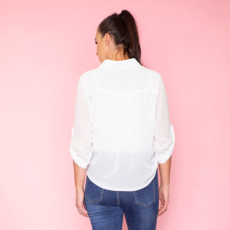 Tess Tie Chiffon Shirt (White)