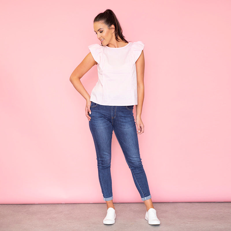 Rey Ruffle Pearl Top (Blush)
