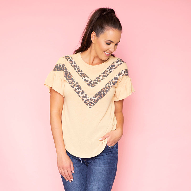 Cheever Chevron Ruffled Sleeve Top (Mustard) - The Casual Company