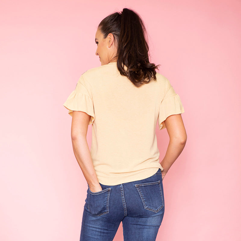 Cheever Chevron Ruffled Sleeve Top (Mustard) - The Casual Company