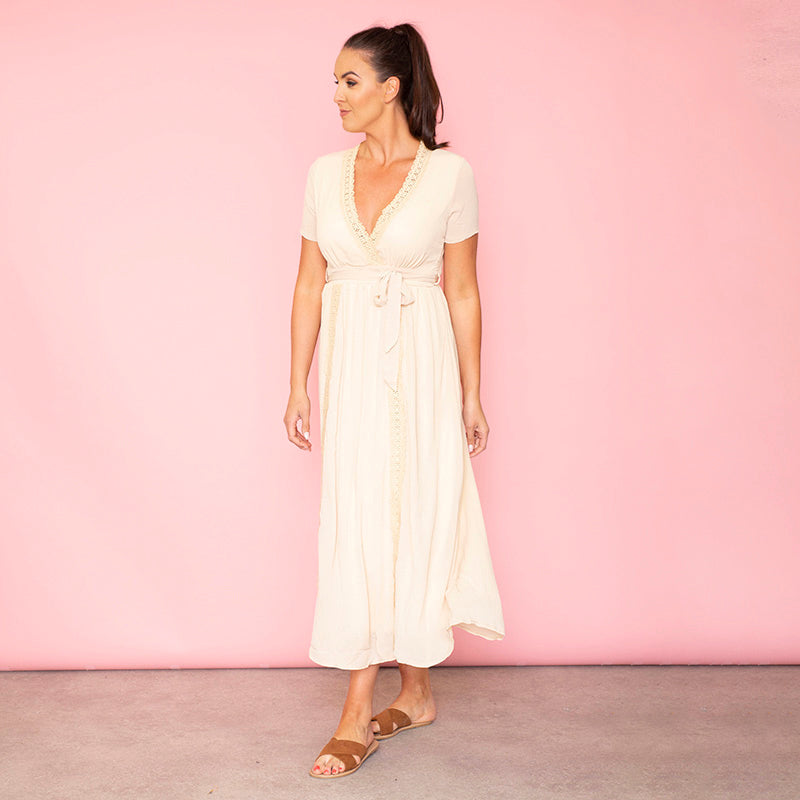 Lara Lace Trim Maxi Dress (Oat)