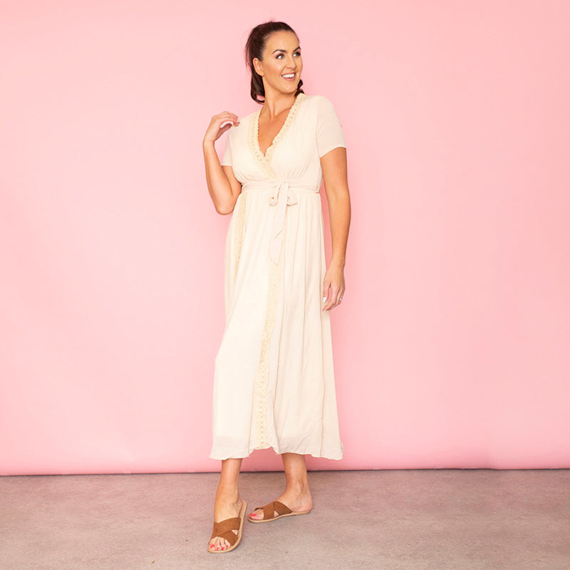 Lara Lace Trim Maxi Dress (Oat)