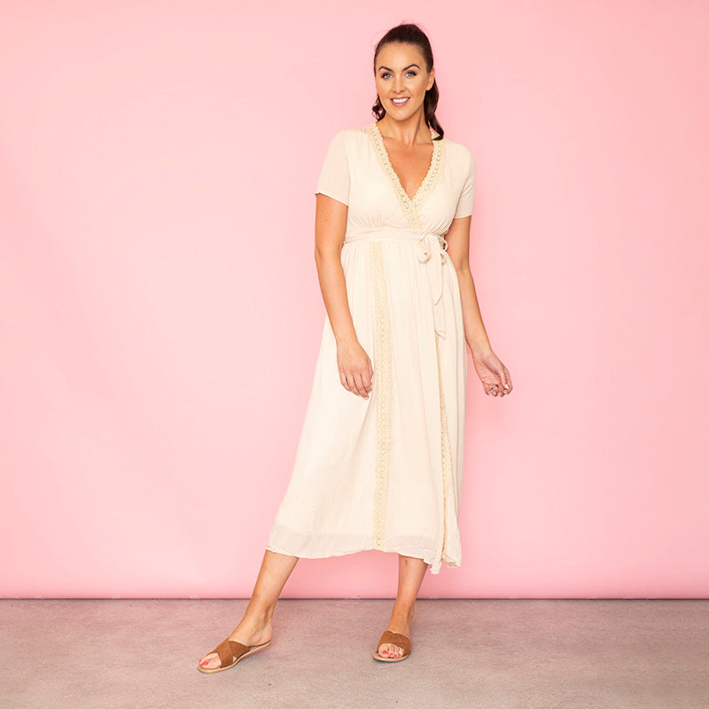 Lara Lace Trim Maxi Dress (Oat)