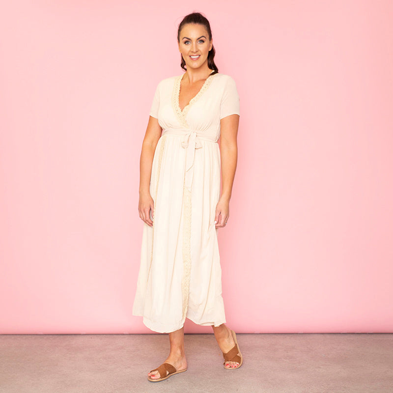 Lara Lace Trim Maxi Dress (Oat)