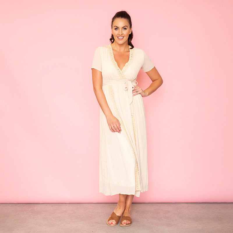 Lara Lace Trim Maxi Dress (Oat)