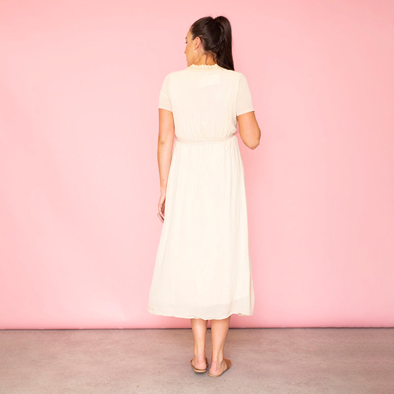 Lara Lace Trim Maxi Dress (Oat)