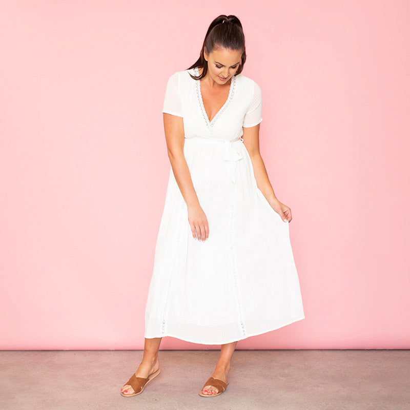 Lara Lace Trim Maxi Dress (White)