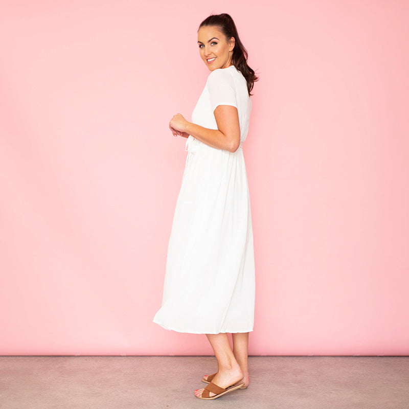 Lara Lace Trim Maxi Dress (White)