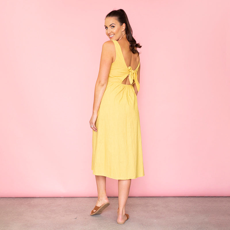 Bree Bow Back Midi Dress (Daffodil)