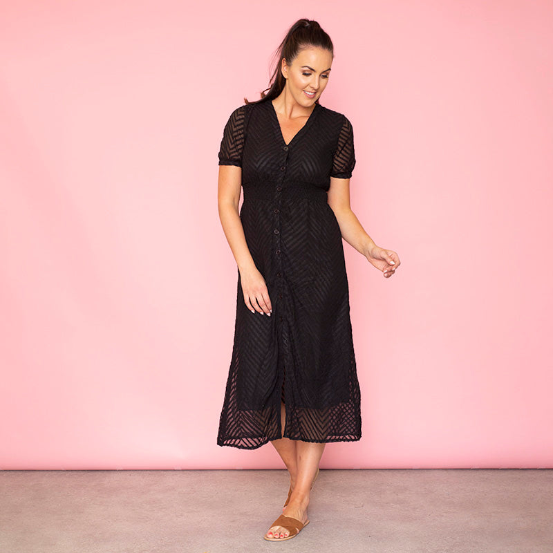 Rio Chevron Midi Dress (Black)