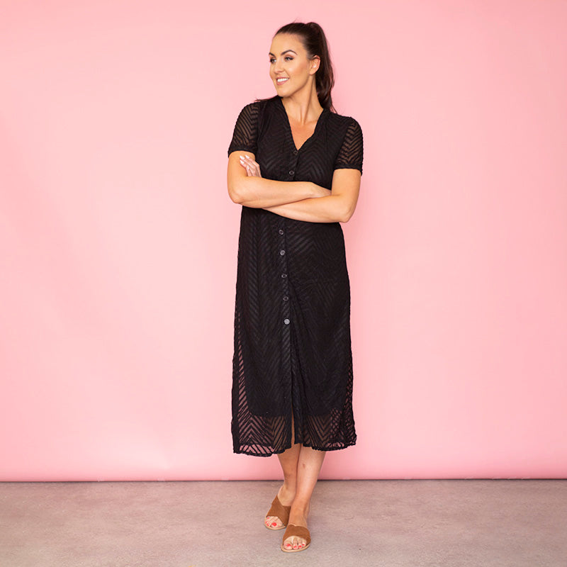 Rio Chevron Midi Dress (Black)