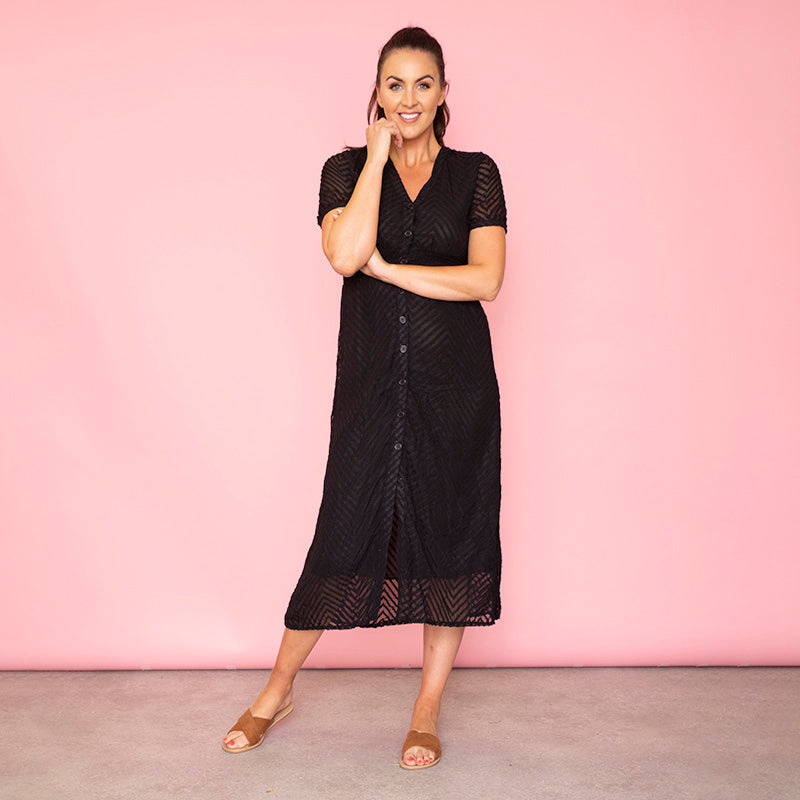 Rio Chevron Midi Dress (Black)