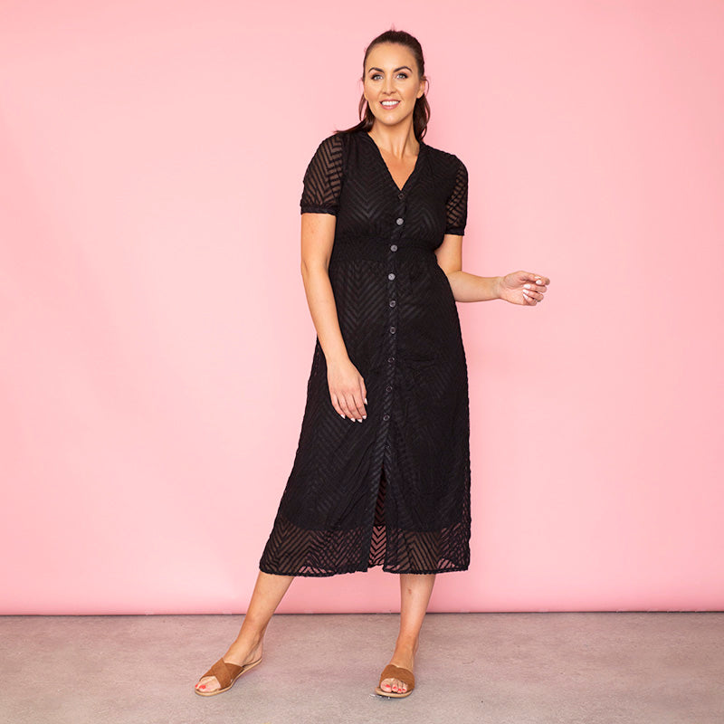 Rio Chevron Midi Dress (Black)