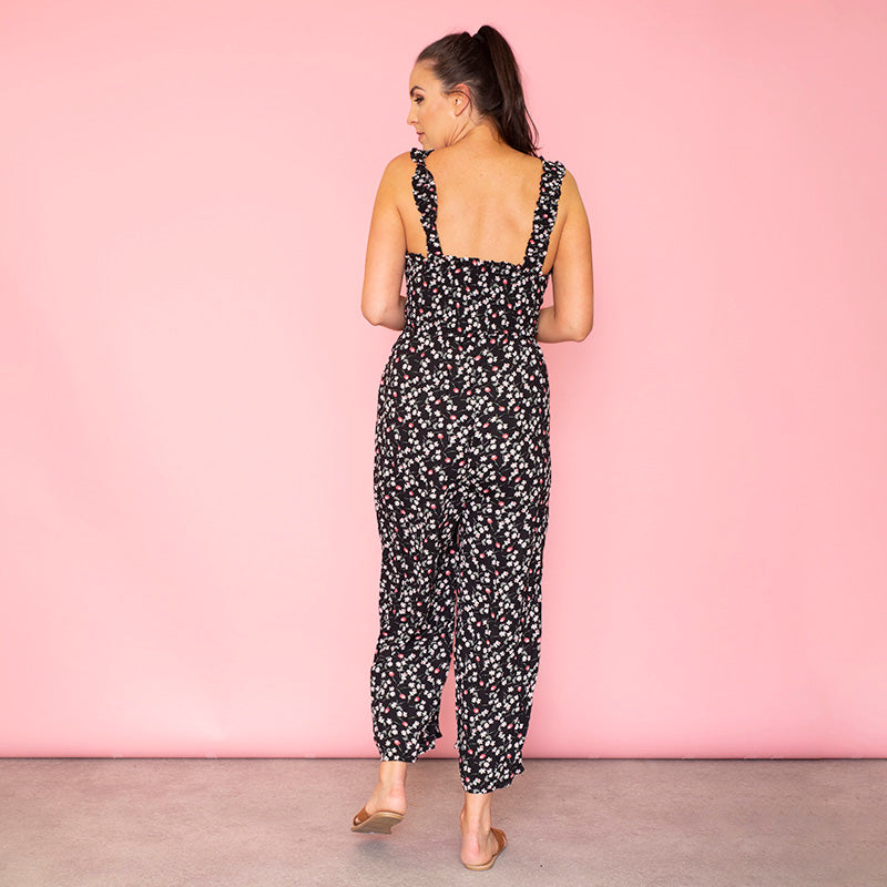 Tina Shirred Body Jumpsuit Black