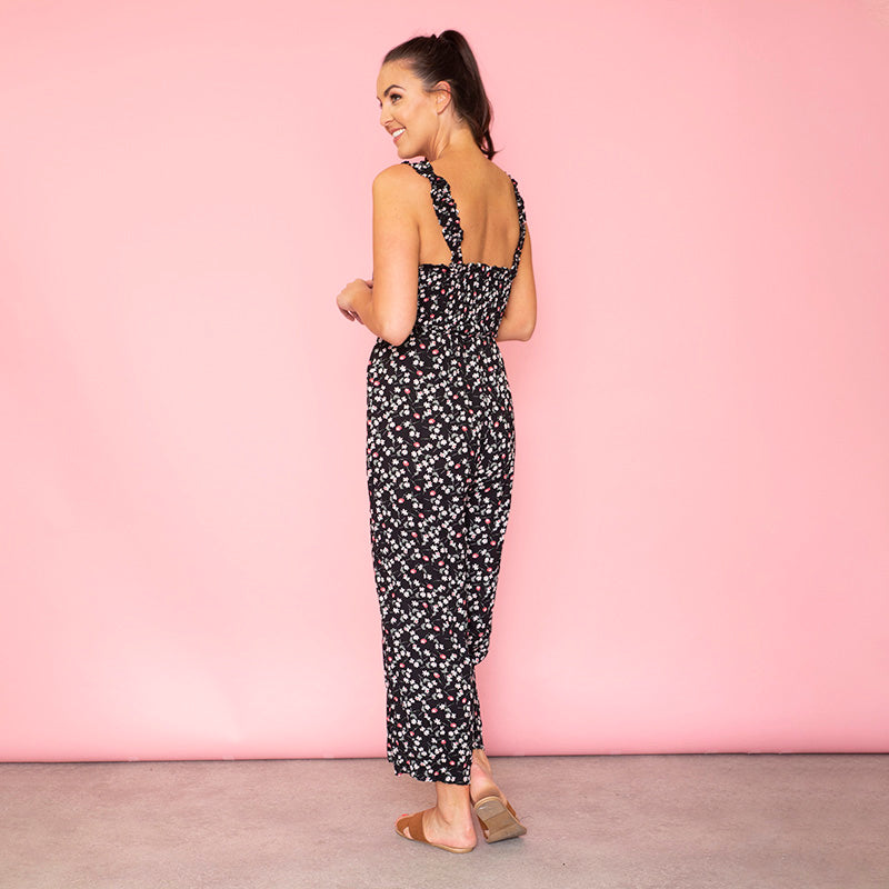 Tina Shirred Body Jumpsuit Black