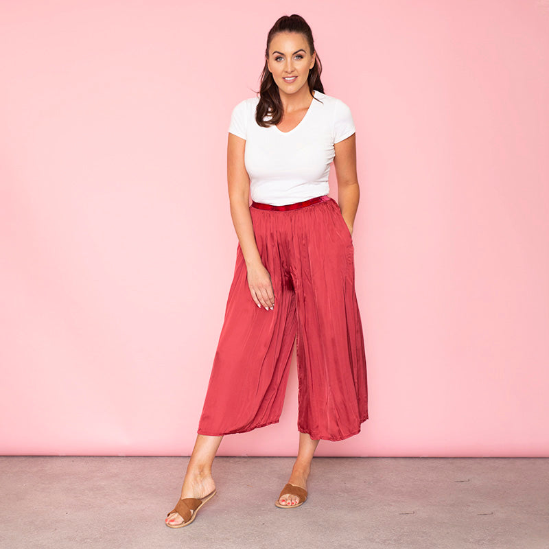 Aly Loose Elastic Waist Trousers Cherry - The Casual Company