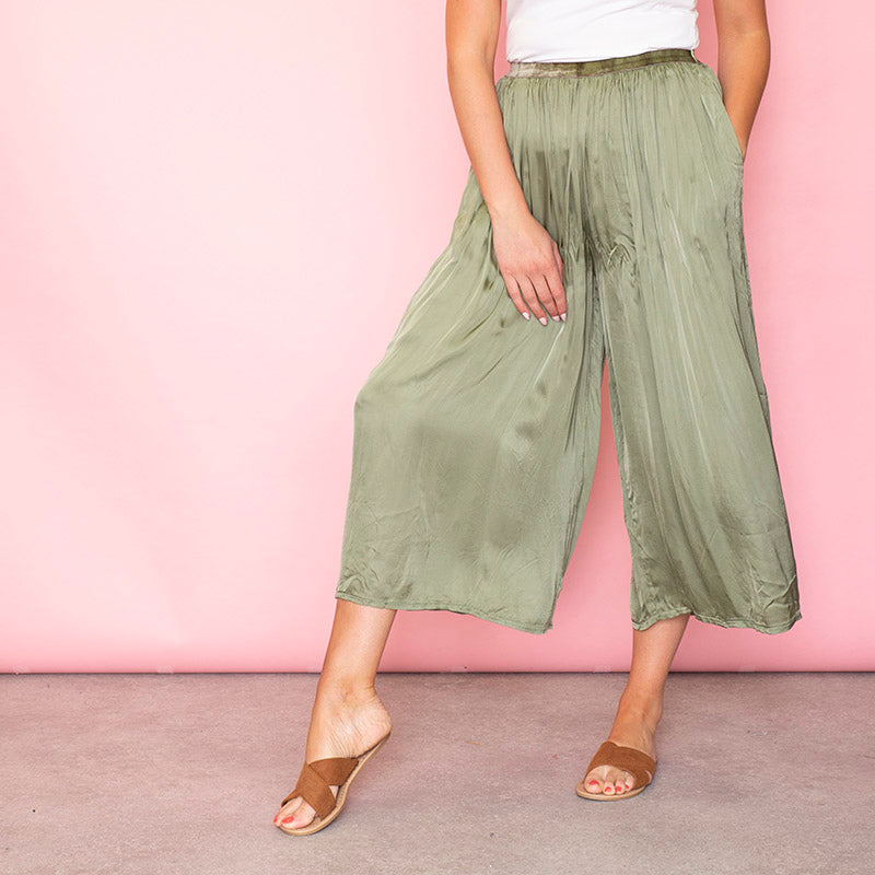Aly Loose Elastic Waist Trousers Khaki - The Casual Company