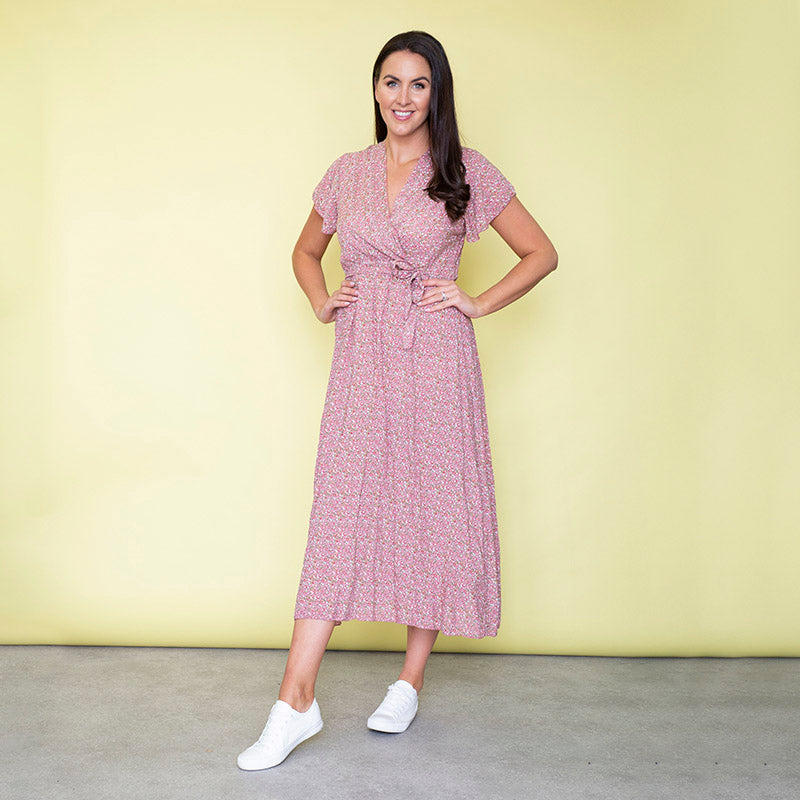 Carmen Floral Midi Dress (Baby Pink)