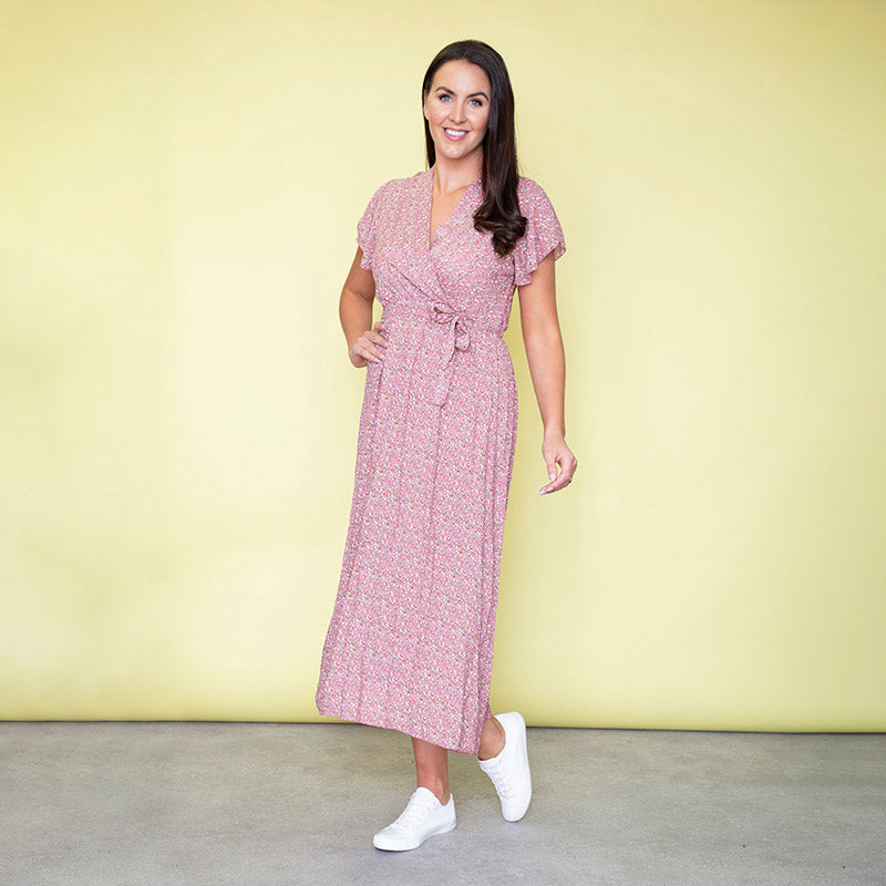 Carmen Floral Midi Dress (Baby Pink)