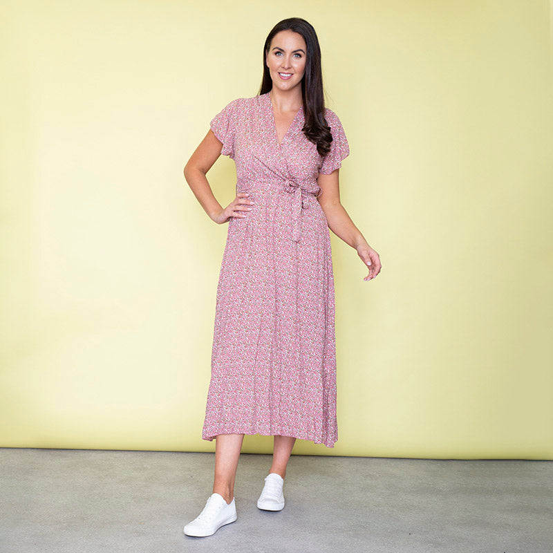 Carmen Floral Midi Dress (Baby Pink)