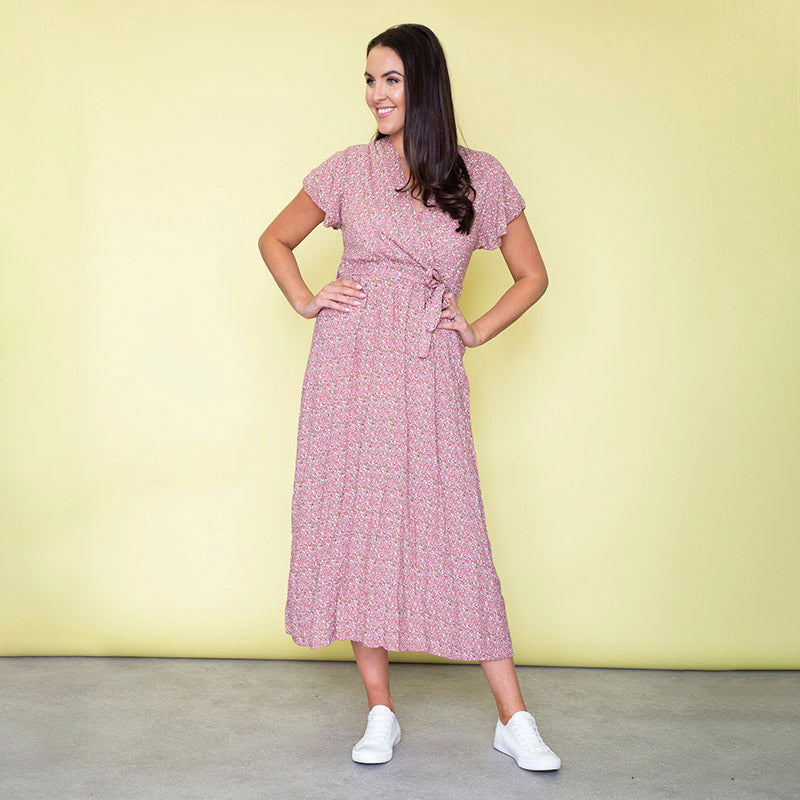Carmen Floral Midi Dress (Baby Pink)