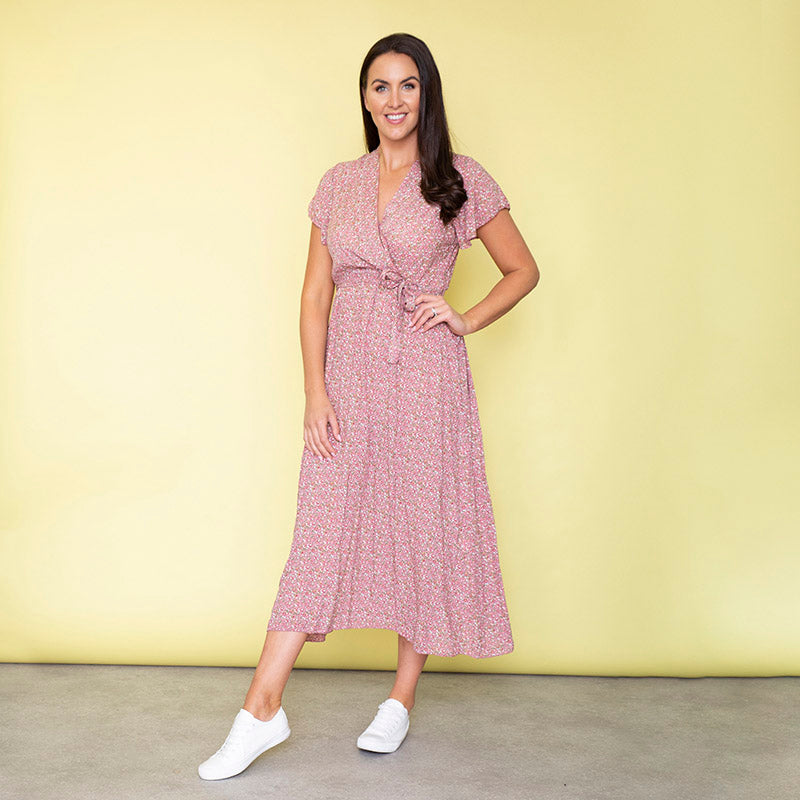 Carmen Floral Midi Dress (Baby Pink)