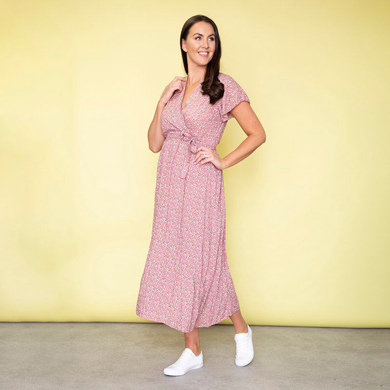 Carmen Floral Midi Dress (Baby Pink)