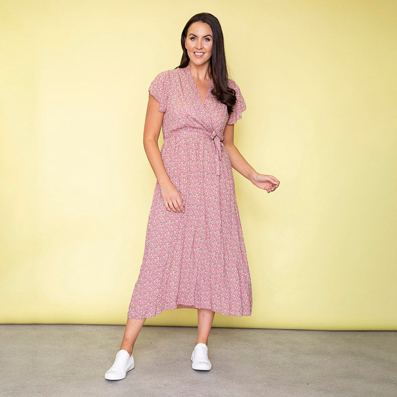 Carmen Floral Midi Dress (Baby Pink)