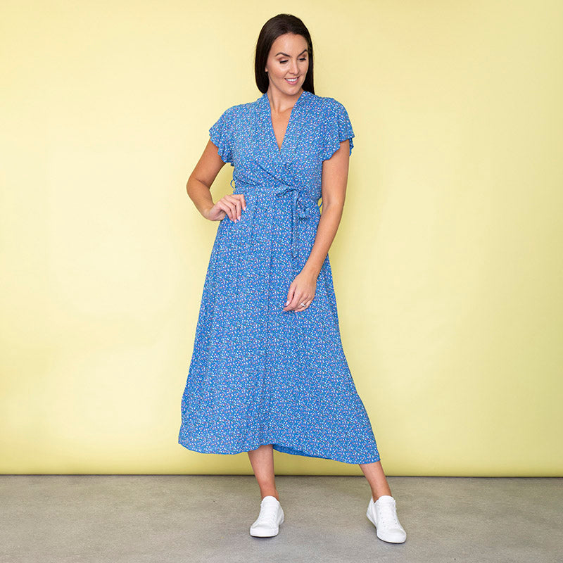 Carmen Floral Midi Dress (Cobalt)