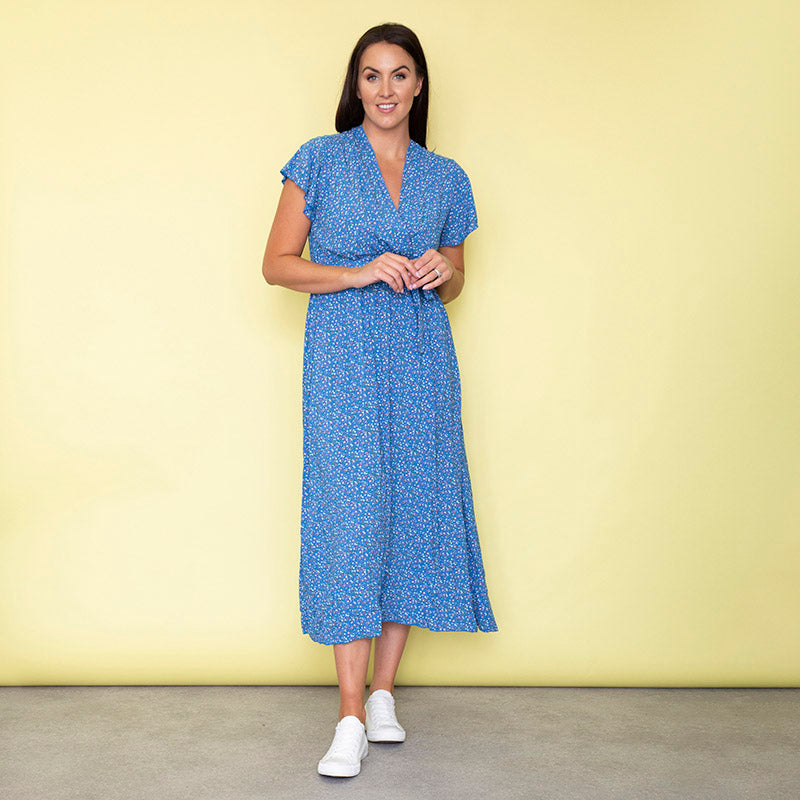 Carmen Floral Midi Dress (Cobalt)