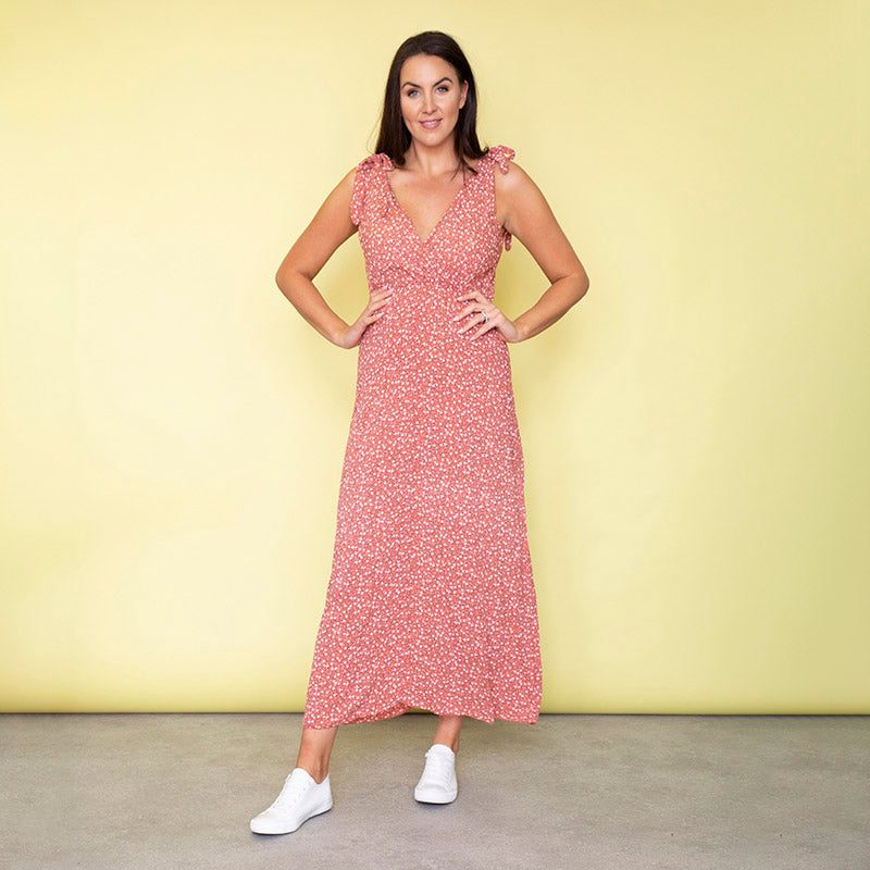 Georgia Bow Tie Midi Dress (Strawberry)