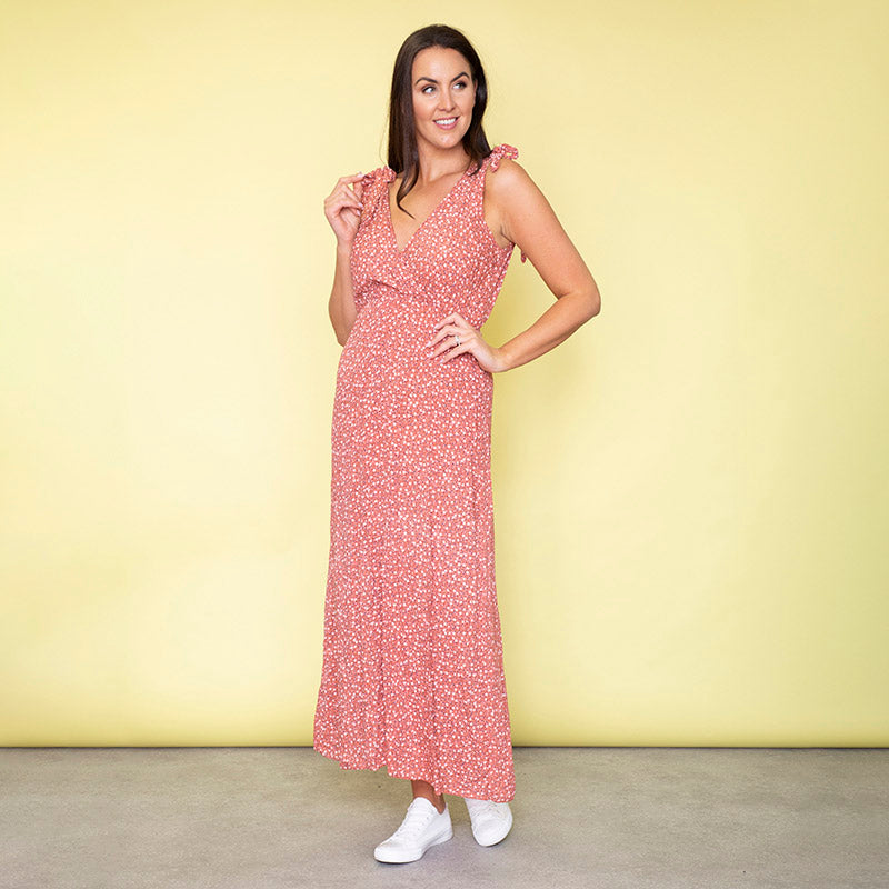 Georgia Bow Tie Midi Dress (Strawberry)