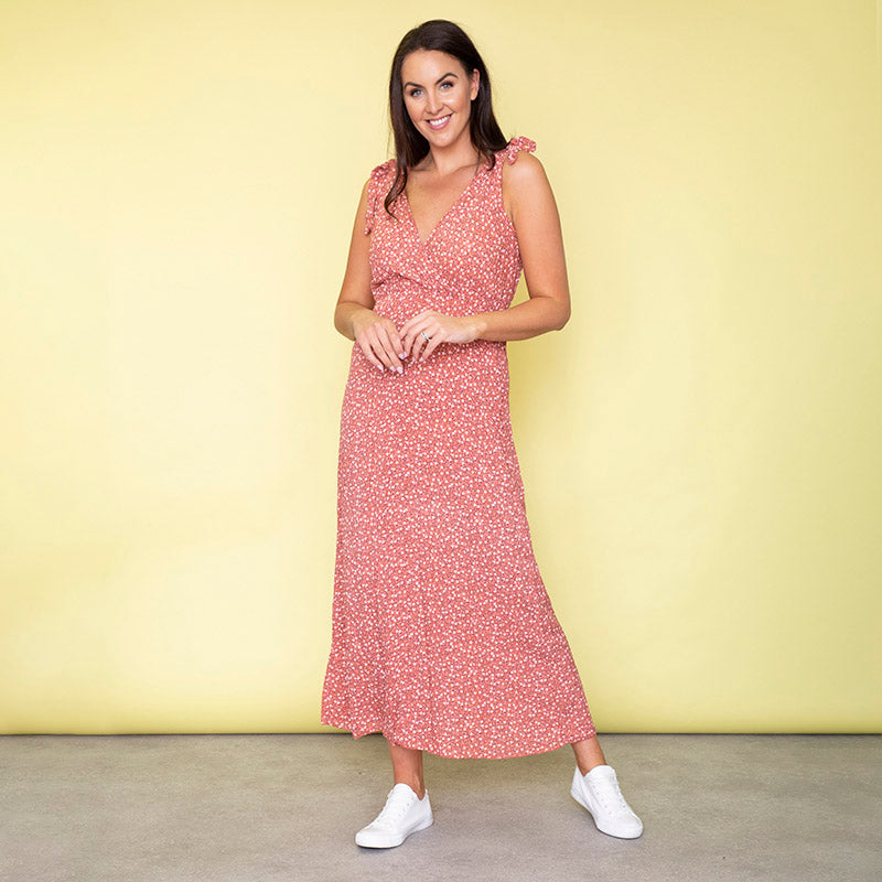 Georgia Bow Tie Midi Dress (Strawberry)