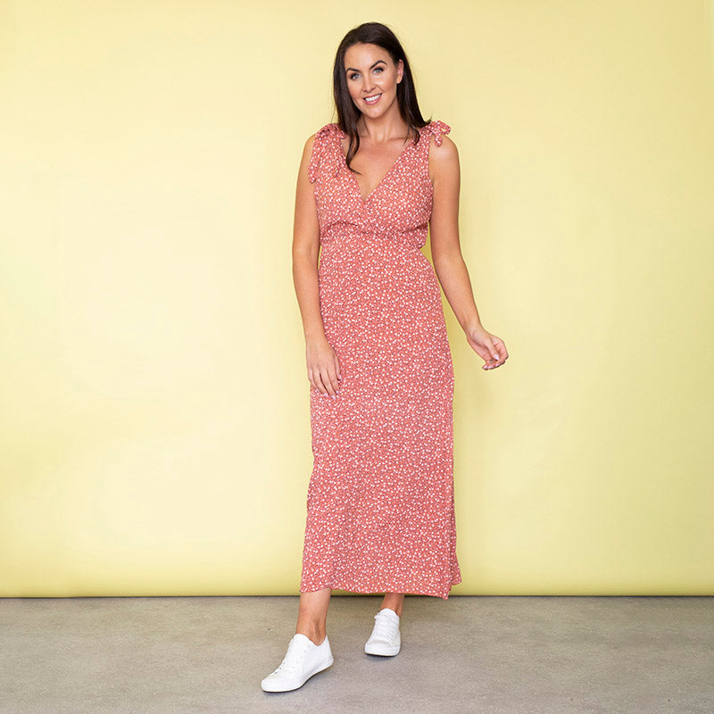 Georgia Bow Tie Midi Dress (Strawberry)