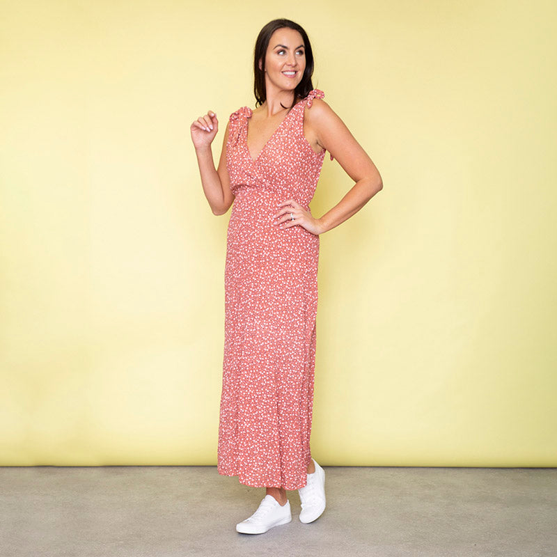 Georgia Bow Tie Midi Dress (Strawberry)