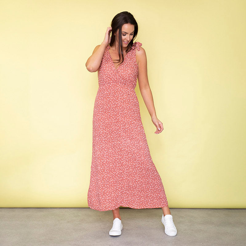 Georgia Bow Tie Midi Dress (Strawberry)