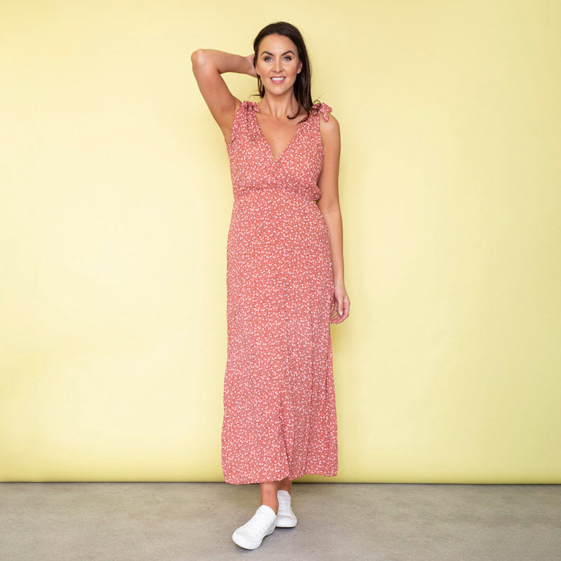 Georgia Bow Tie Midi Dress (Strawberry)