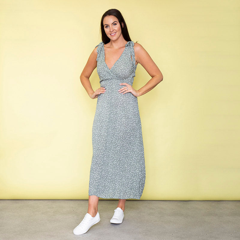 Georgia Bow Tie Midi Dress (Sage)