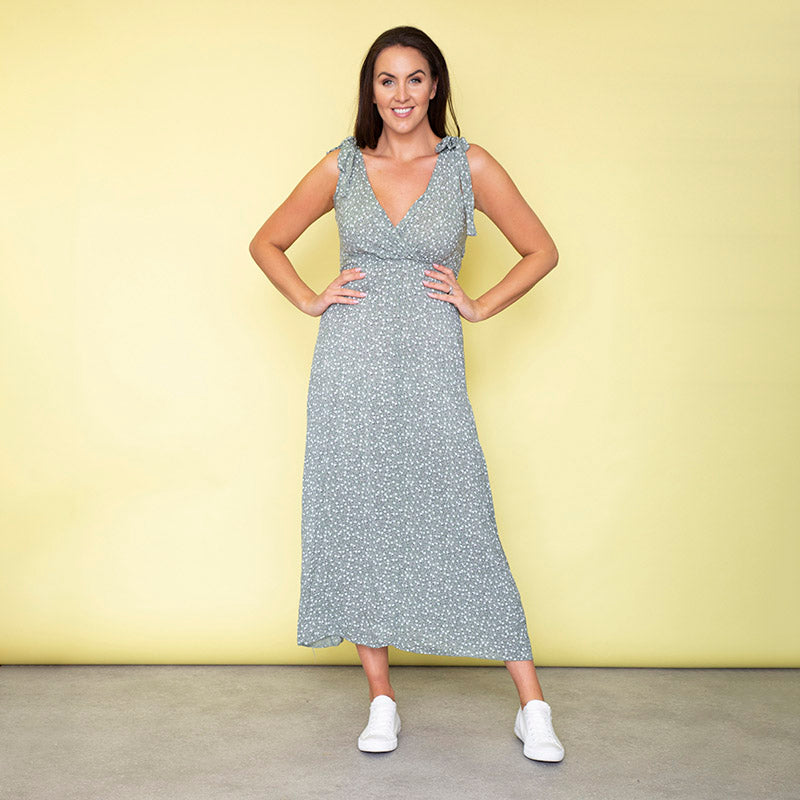 Georgia Bow Tie Midi Dress (Sage)