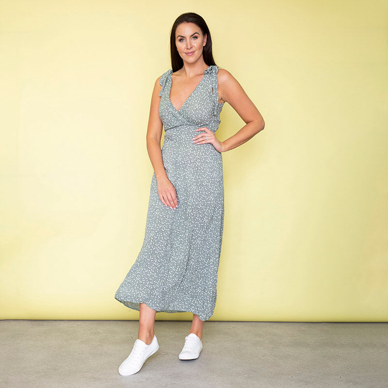 Georgia Bow Tie Midi Dress (Sage)