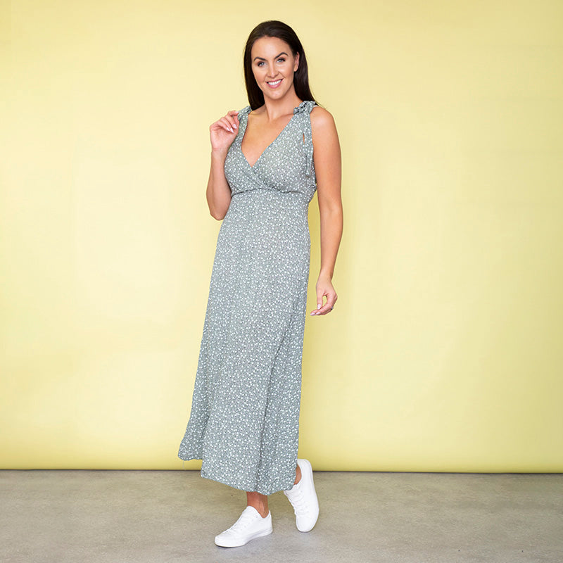Georgia Bow Tie Midi Dress (Sage)